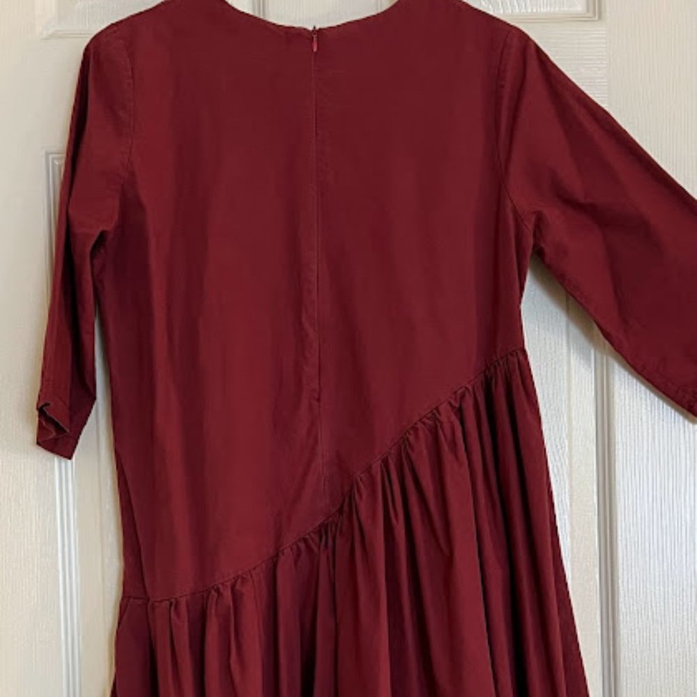 Women burgundy / dark red 3/4 length sleeves long / midi dress
